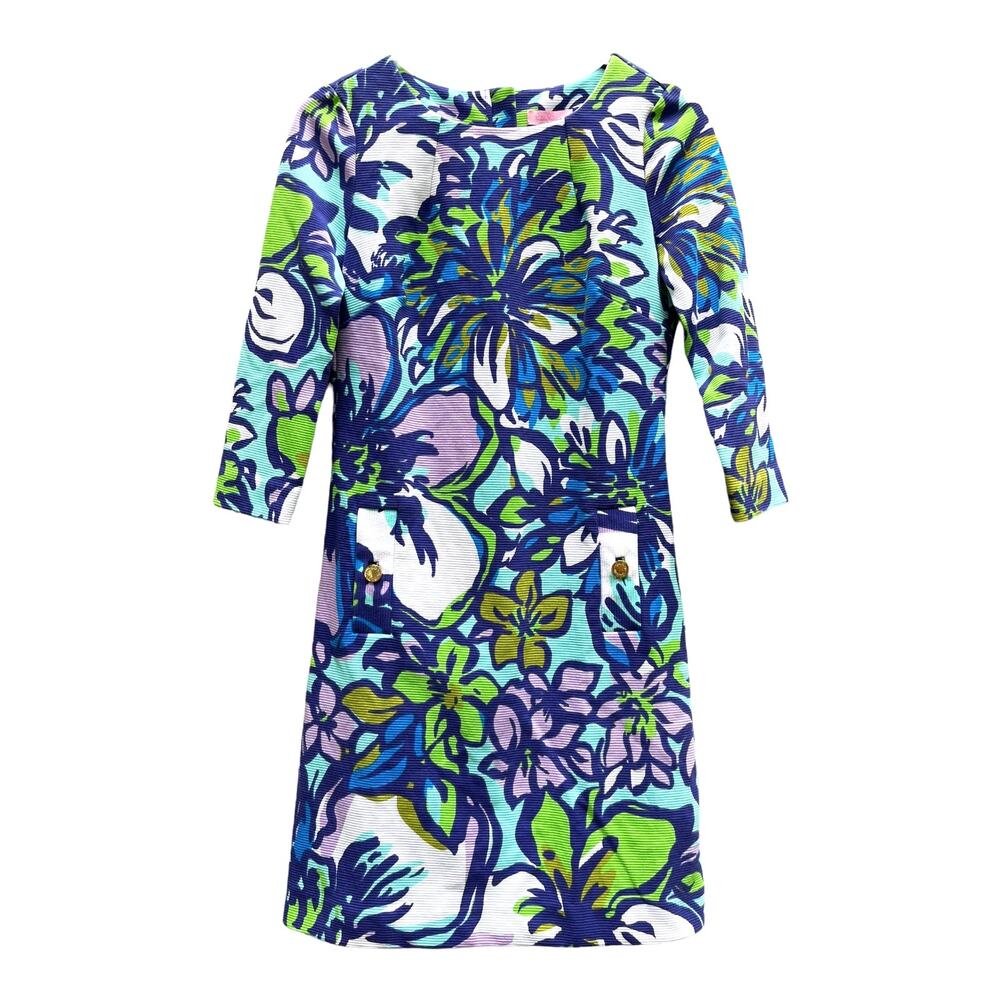 NEW Lilly Pulitzer Charlene Dress Catwalk Spectrum Blue 3/4 Sleeve Women's XS